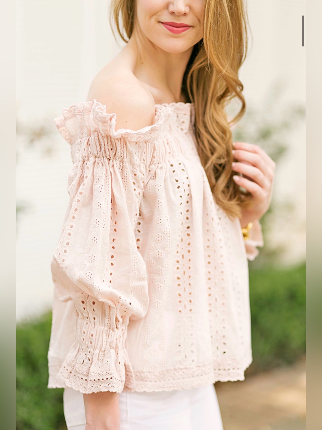 Endless Rose Blush Pink Off-Shoulder Eyelet Peasant Top